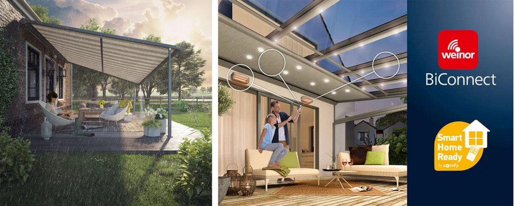 Image présentant une terrasse avec une surdachung et un intérieur moderne, lumières LED visibles. Image présentant une terrasse avec une surdachung et un intérieur moderne, lumières LED visibles.